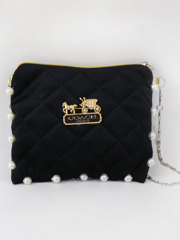Stylish Velvet Handbag For Women's COACH Black 06