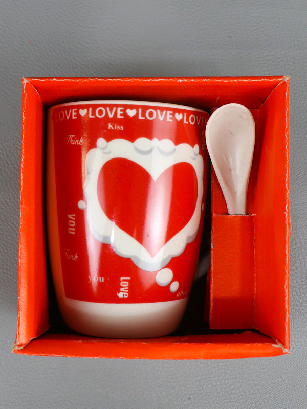 Love Coffee Mug with Spoon Set Red