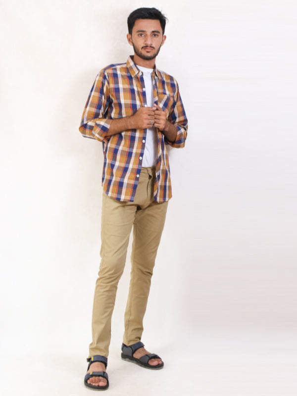 MCS10 AZ Men's Cotton Casual Shirt Light Brown Checks