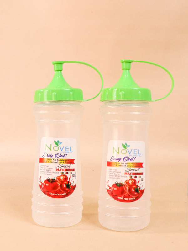 Pack Of 2 Green Novel Transparent Medium Ketchup Bottle