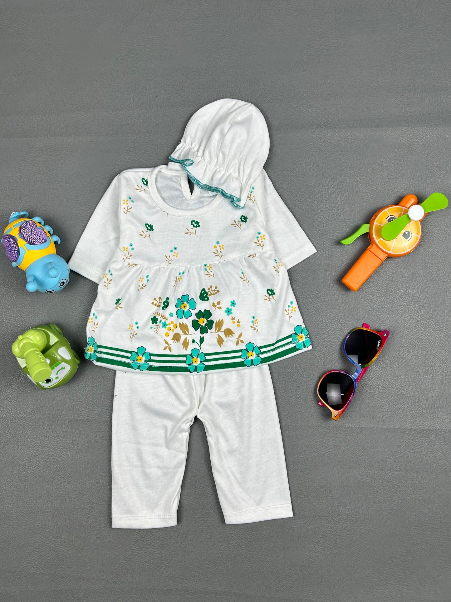 0Mth - 3Mth Flowers Sea Green Baby Suit For Newborn NBS307