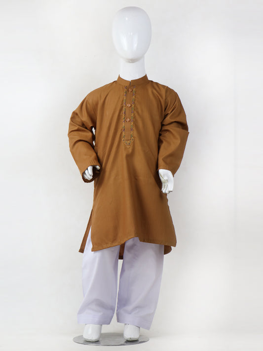 BKS06 Boys Shalwar Kameez Suit Embroidery 5Yrs - 14Yrs Brown