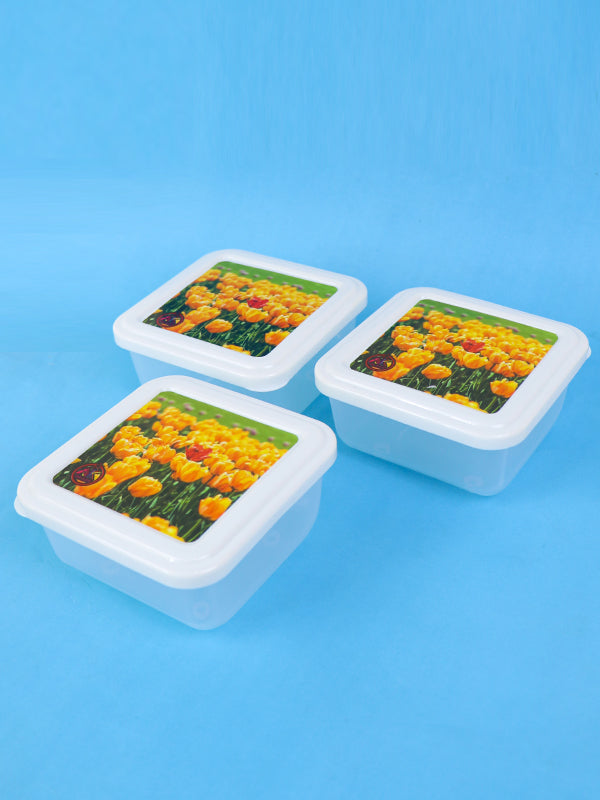 Pack of 3 Plastic Food Storage Box Yellow Flower