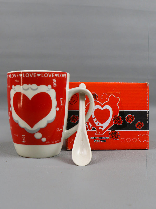 Love Coffee Mug with Spoon Set Red