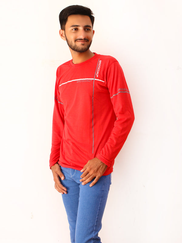 Red Qrosedau Full Sleeve Printed T-Shirt For Men SN MTS72