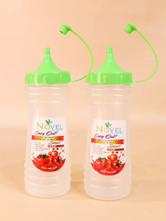 Pack Of 2 Green Novel Transparent Medium Ketchup Bottle