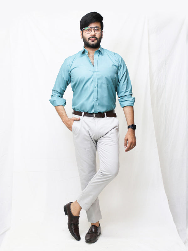 AZ Men's Formal Dress Shirt Plain Persian Green