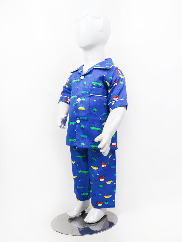 BNS01 NG Kids Cotton Night Suit 1Yrs - 5Yrs Car Royal Blue