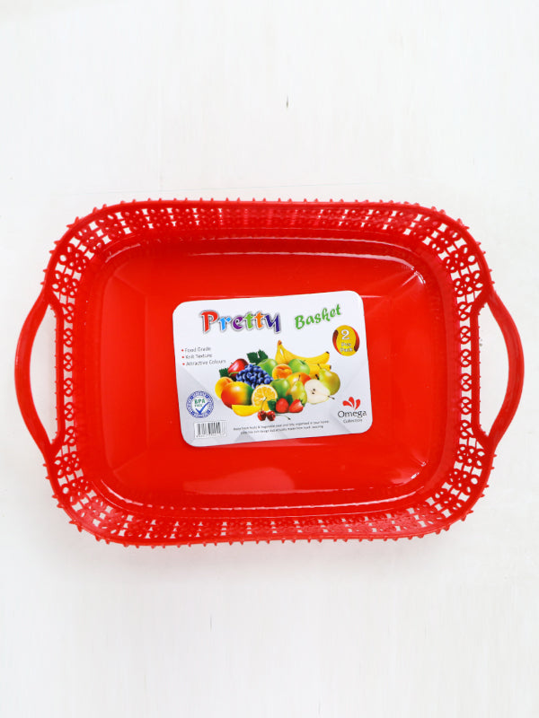 Red Pack of 2 Multipurpose Tray Baskets for Fruits & Vegetables Storage