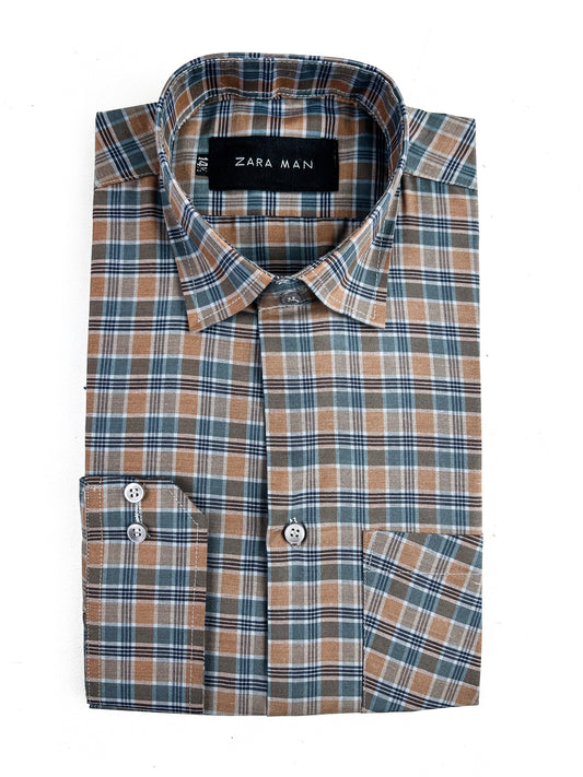 Brown Checks Formal Dress Shirt For Men MFS327