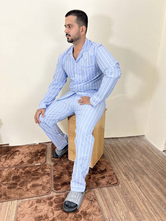 Blue Striped Night Suit For Men MNS24