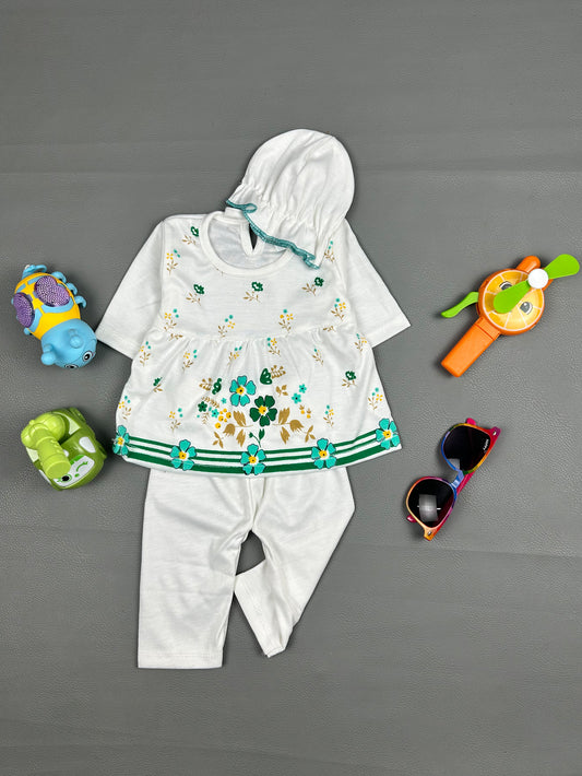 0Mth - 3Mth Flowers Sea Green Baby Suit For Newborn NBS307