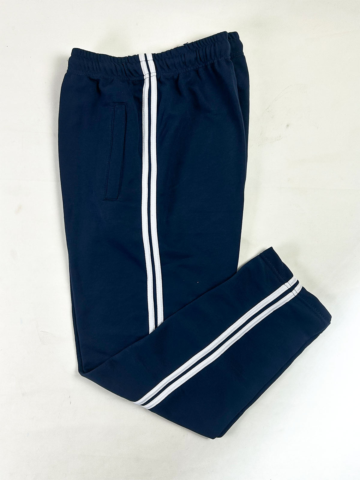 Navy Blue Double White Side Stripe Casual Trouser for Men MT249