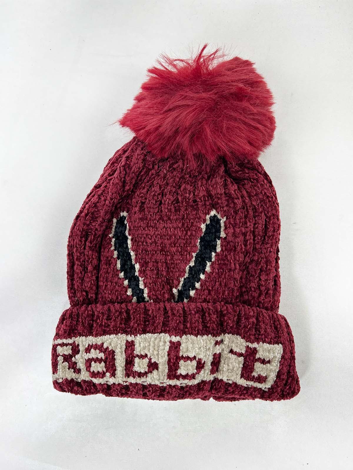 Rabbit Maroon Beanie Winter Cap For Kids BWC48