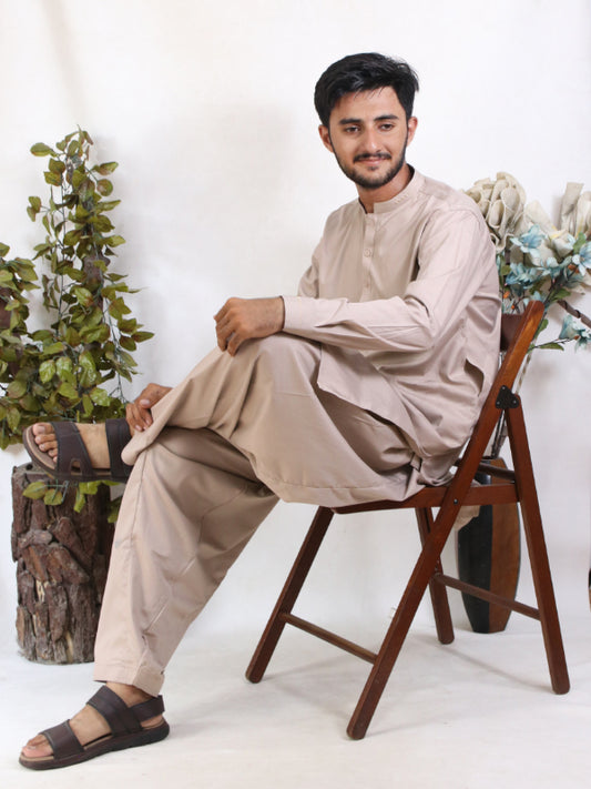 MSK45 580 Men's Kameez Shalwar Stitched Suit Beige