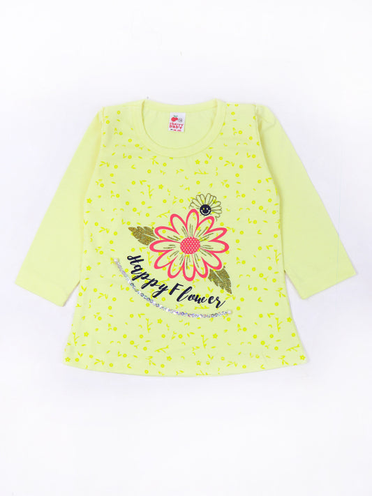 GTS04 MZ Girls T-Shirt 1 Yrs - 4 Yrs Happy Flower Light Yellow
