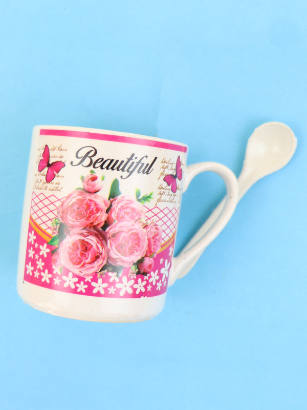 Beautiful Coffee Cup with Spoon Set Pink