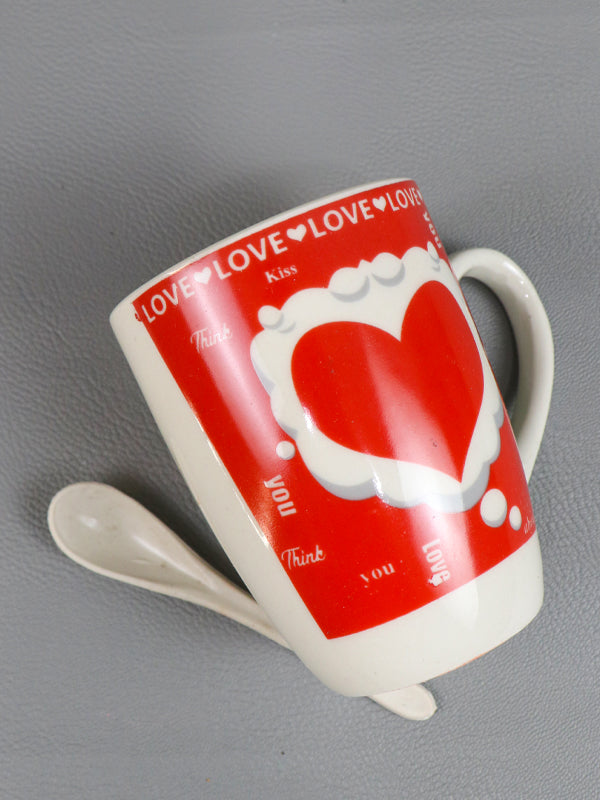 Love Coffee Mug with Spoon Set Red