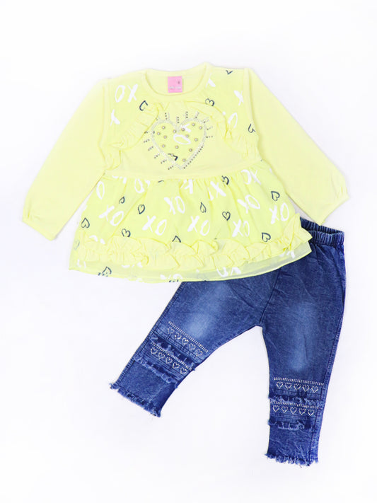 BG Girls Suit 1Yr - 4Yrs Heart Light Yellow