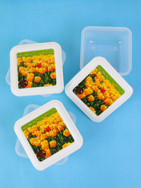 Pack of 3 Plastic Food Storage Box Yellow Flower