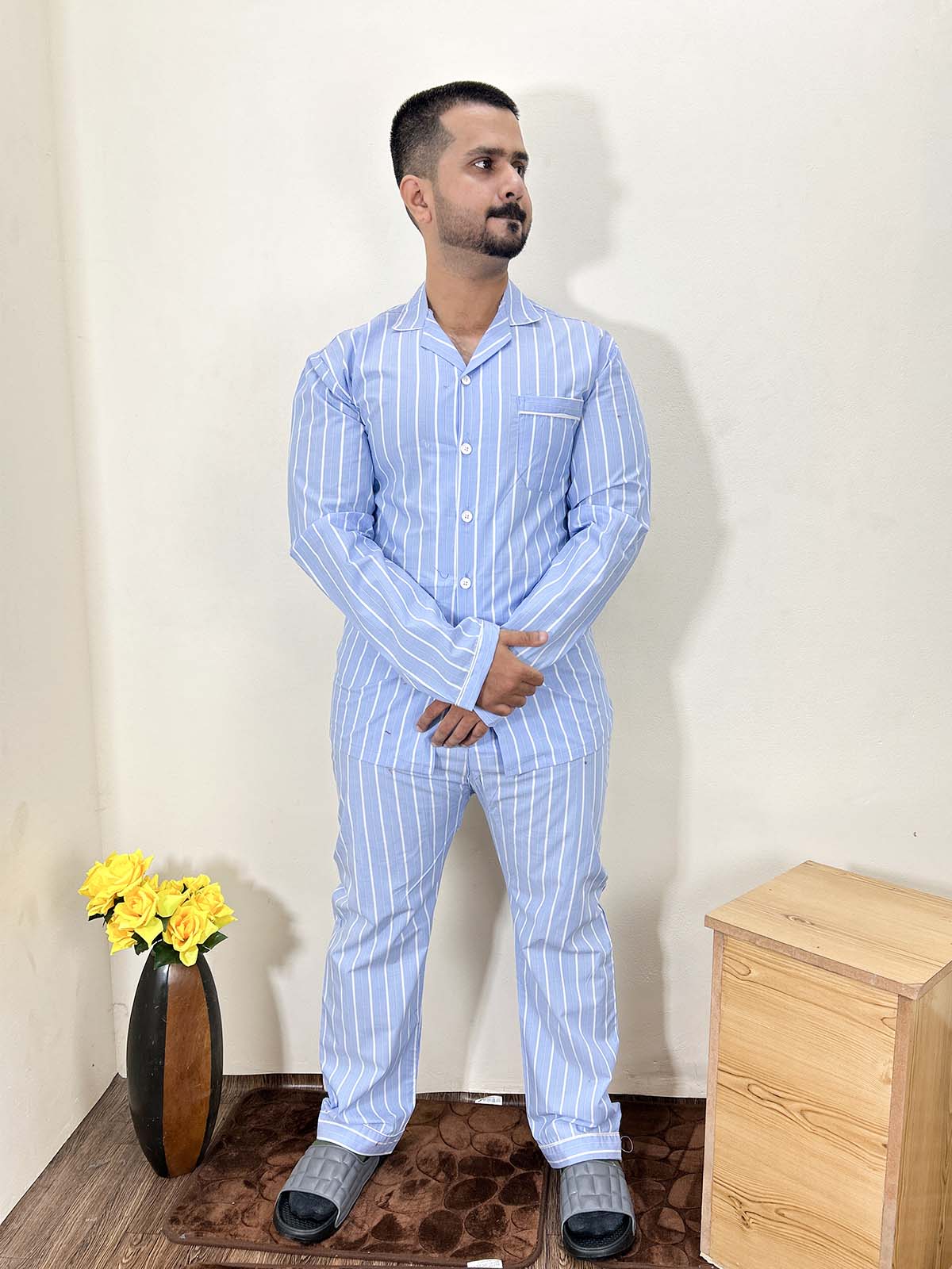 Blue Striped Night Suit For Men MNS24