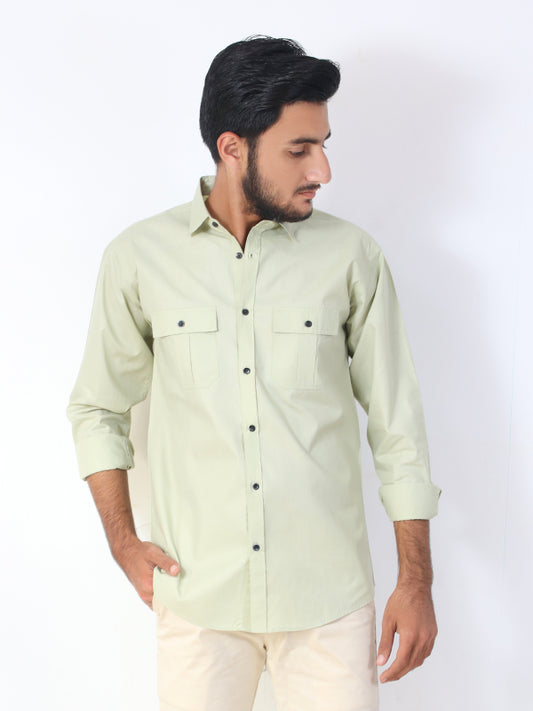 MCS01 Men's Double Pocket Casual Shirt Light Green