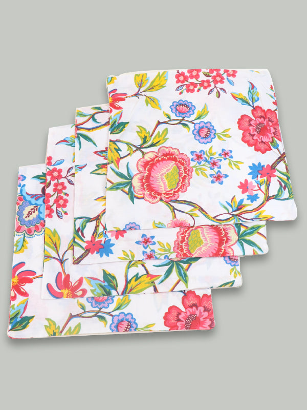 White Floral Pack Of 4 Cotton Pillow/Cushion Cover 15" x 15"