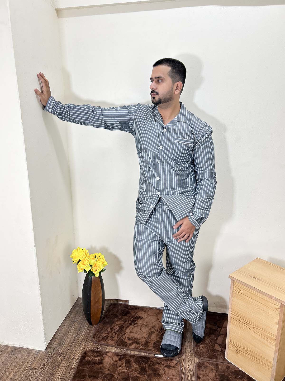 Grey Lines Night Suit For Men MNS25