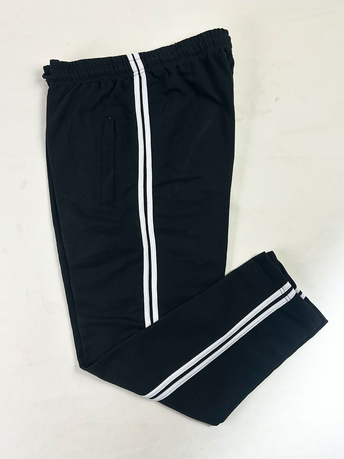 Black Double White Side Stripe Casual Trouser for Men MT250