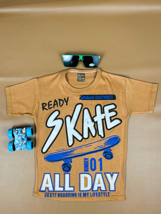 4Yrs - 9Yrs Skate Light Brown T-Shirt For Boys BTS31