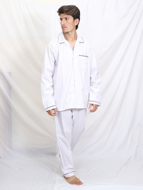 AN Men's Night Suit White BP Pin Stripes