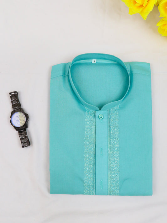 Light Turquoise 100% Cotton Kurta for Men M.A MK03