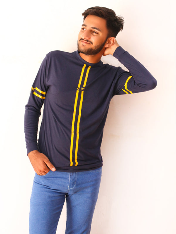 Navy Blue N01 Full Sleeve Printed T-Shirt For Men SN MTS73