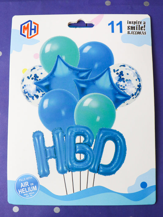 Pack Of 11 Pcs Blue HBD Foil Balloons For Decoration BP27