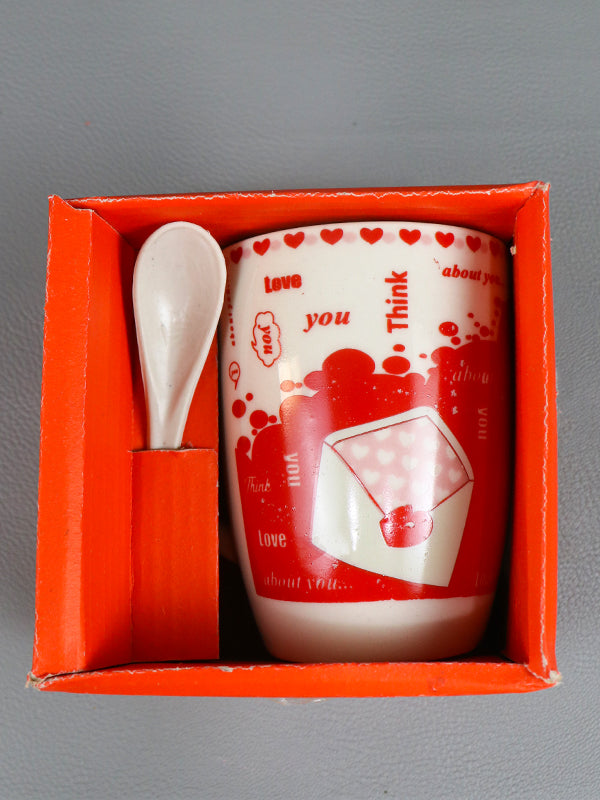 Love Coffee Mug with Spoon Set Red 01