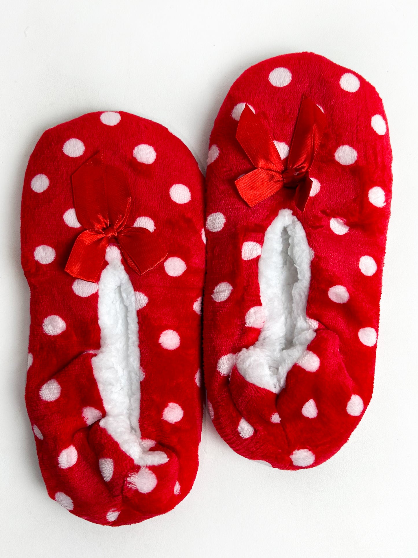 Red Polka Dots Fuzzy Slipper Socks FSS18