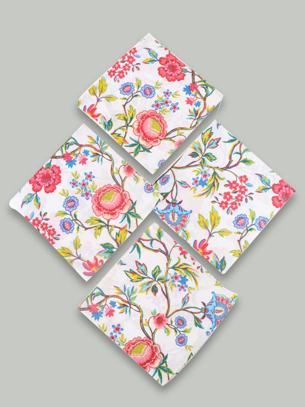 White Floral Pack Of 4 Cotton Pillow/Cushion Cover 15" x 15"