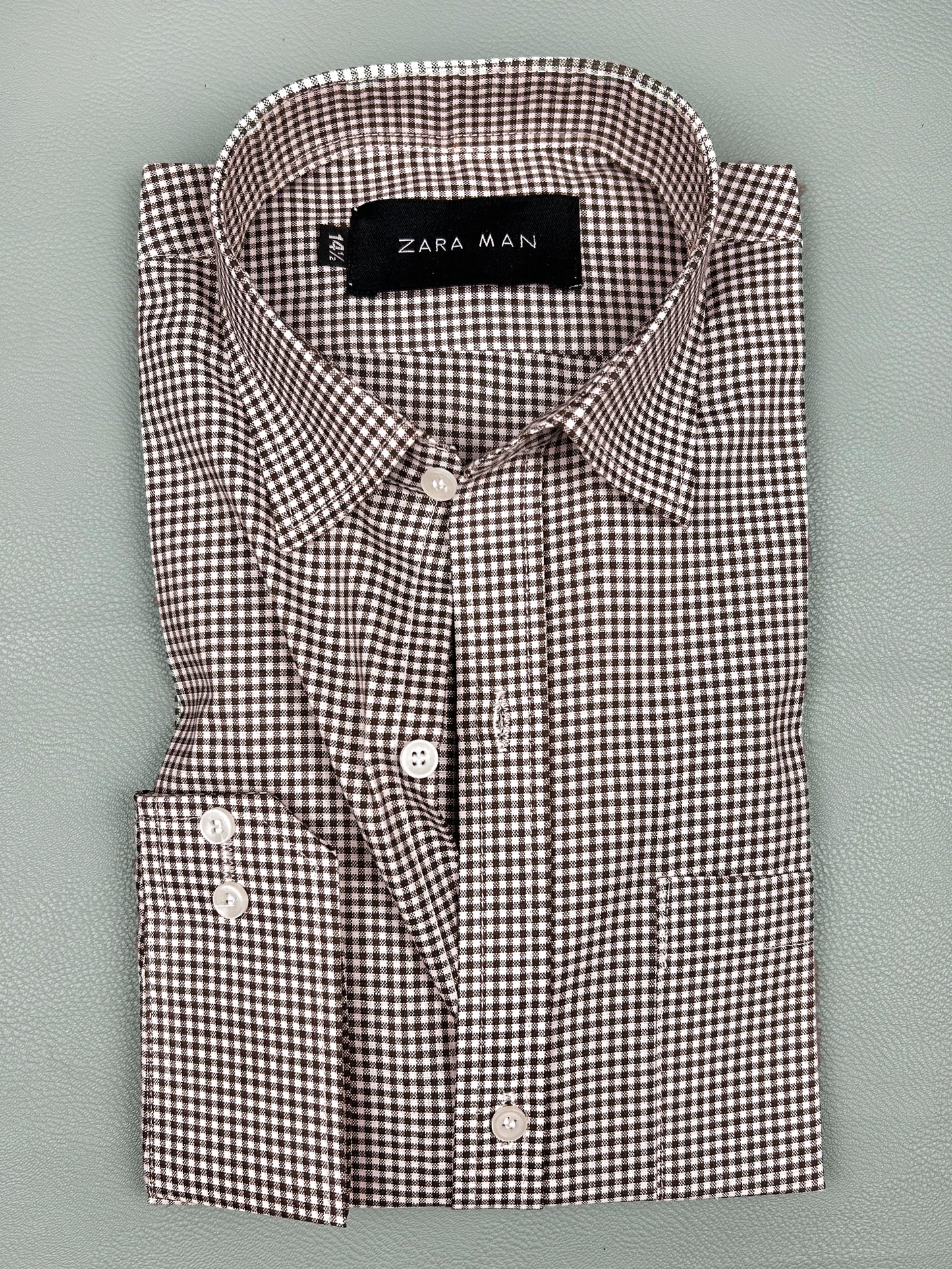 Dark Brown Small Checks Formal Dress Shirt For Men MFS149