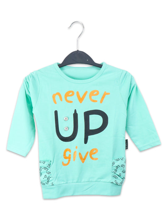 ATT Girls T-Shirt 3.5 Yrs - 9 Yrs Never Give Up Light Turquoise