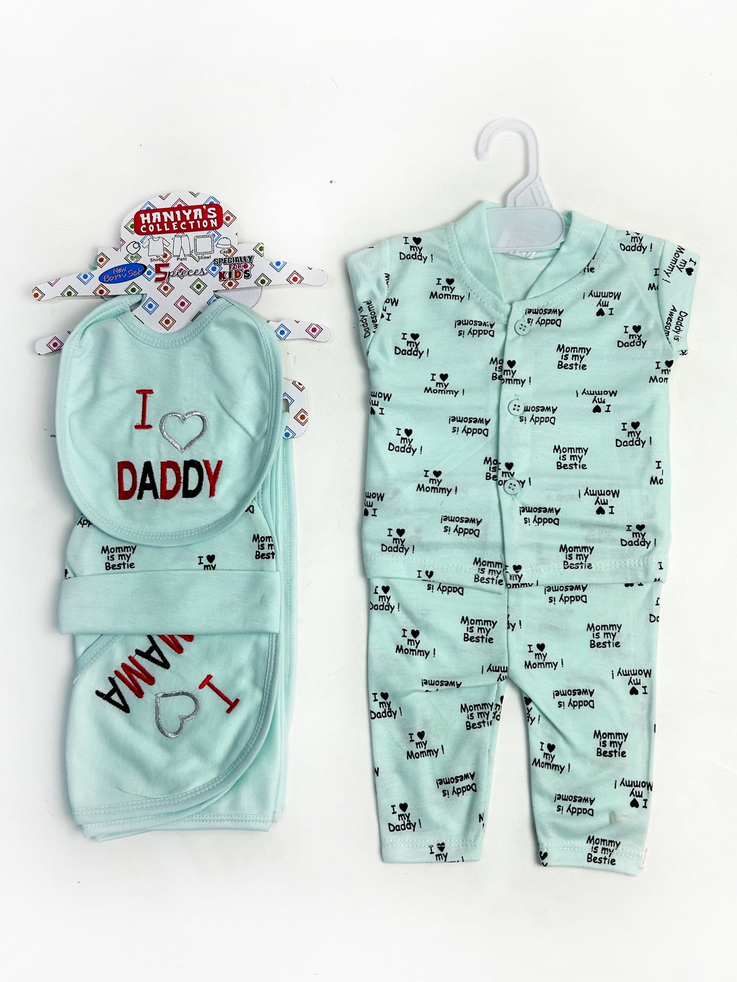 0Mth - 3Mth Light Turquoise Daddy 5Pcs Gift Set For Newborn NBGS90