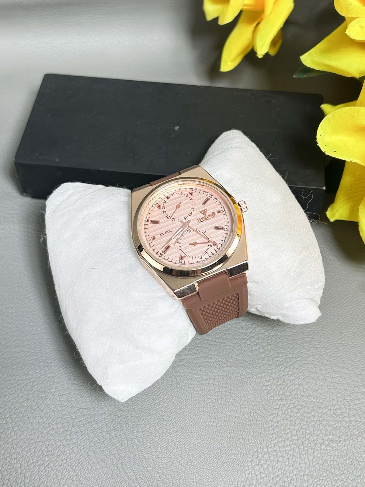 Brown Rubber Strap Watch For Men MW172
