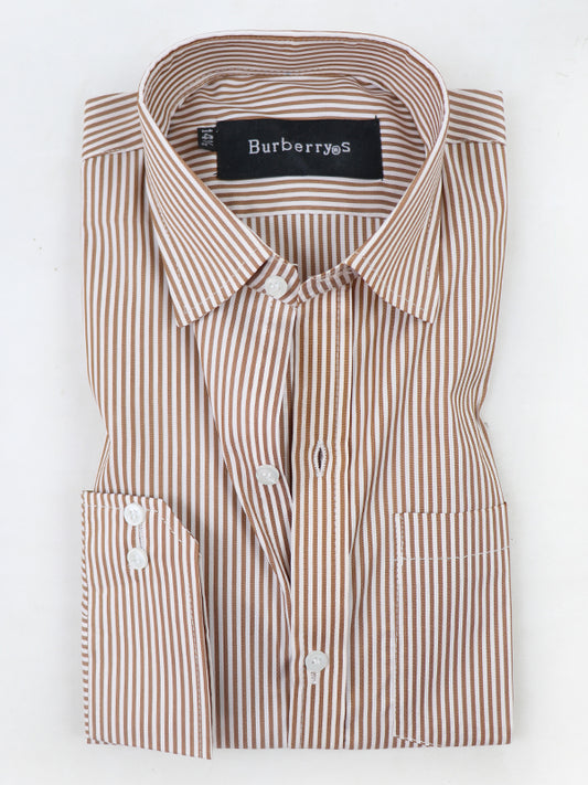 MFS14 AN Men's Formal Dress Shirt Light Brown Lines