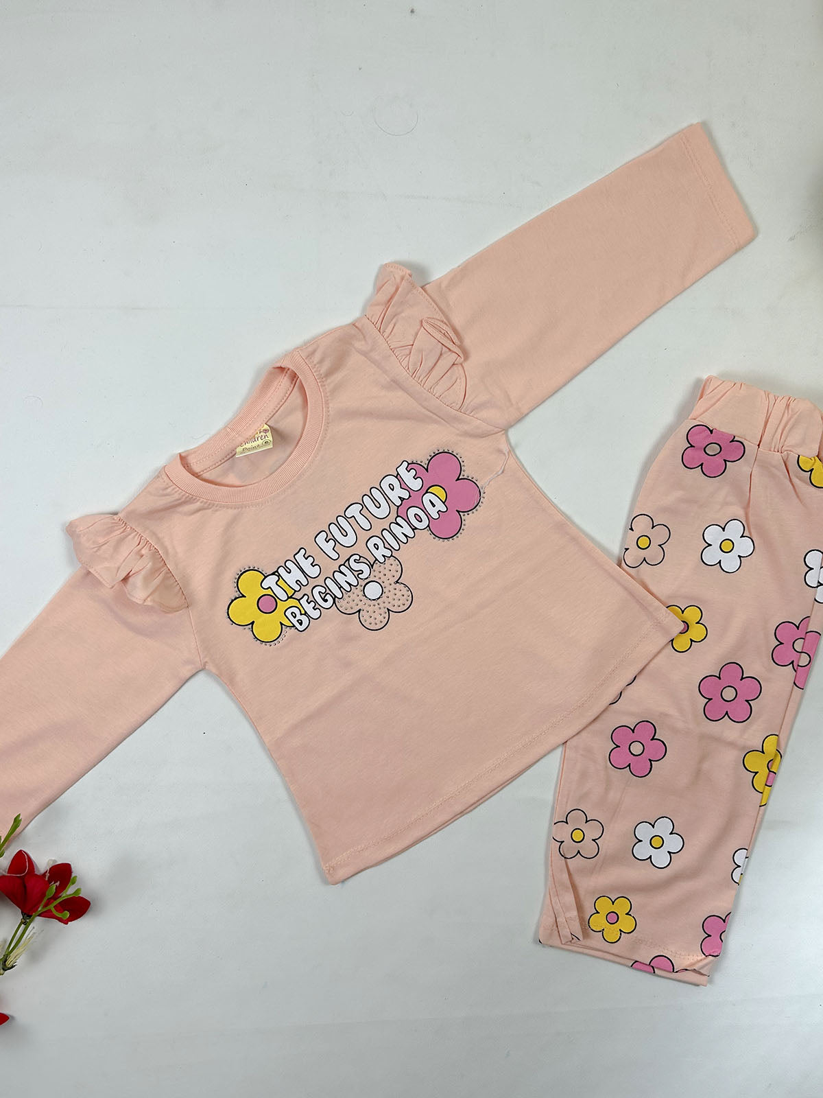 1Yr - 4Yrs Peach Flower Suit For Girls GS587