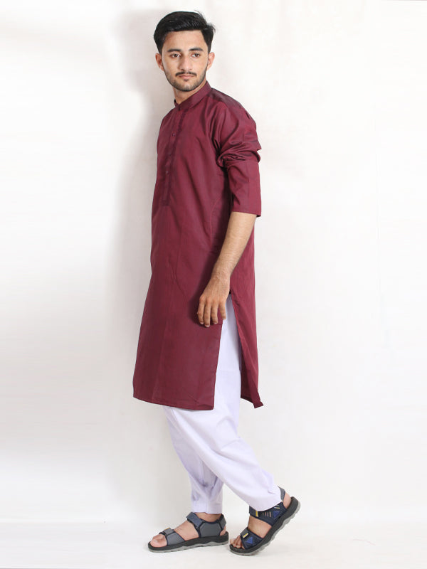 MSK22 Men's Chambray Kameez Shalwar Stitched Suit Maroon