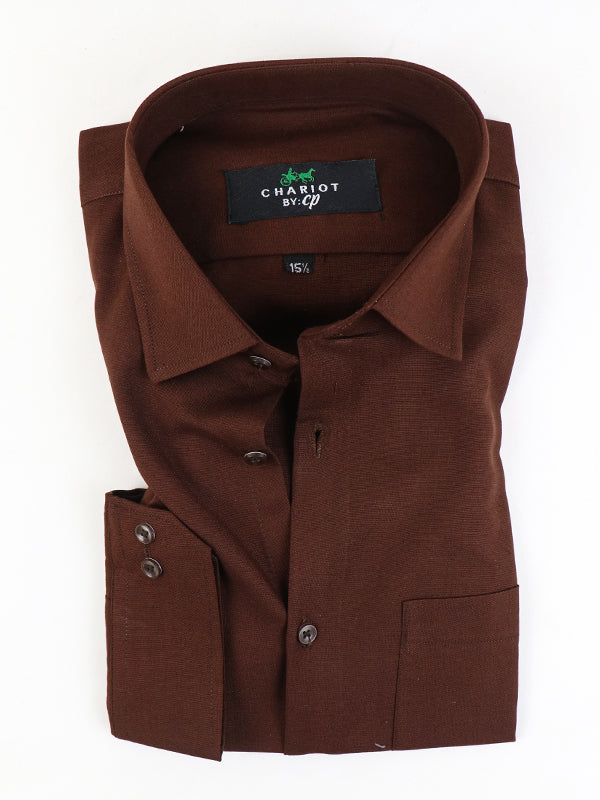 Z Men's Plain Chambray Formal Dress Shirt Dark Brown