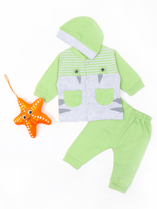 AJ Newborn Baba Suit 0Mth - 3Mth Lines Green