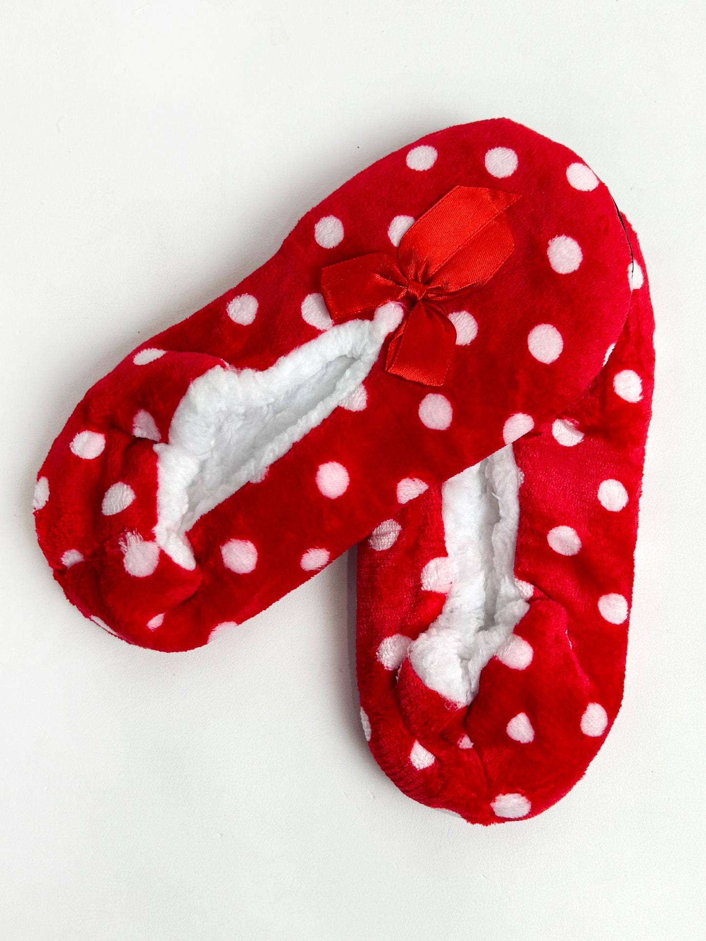 Red Polka Dots Fuzzy Slipper Socks FSS18