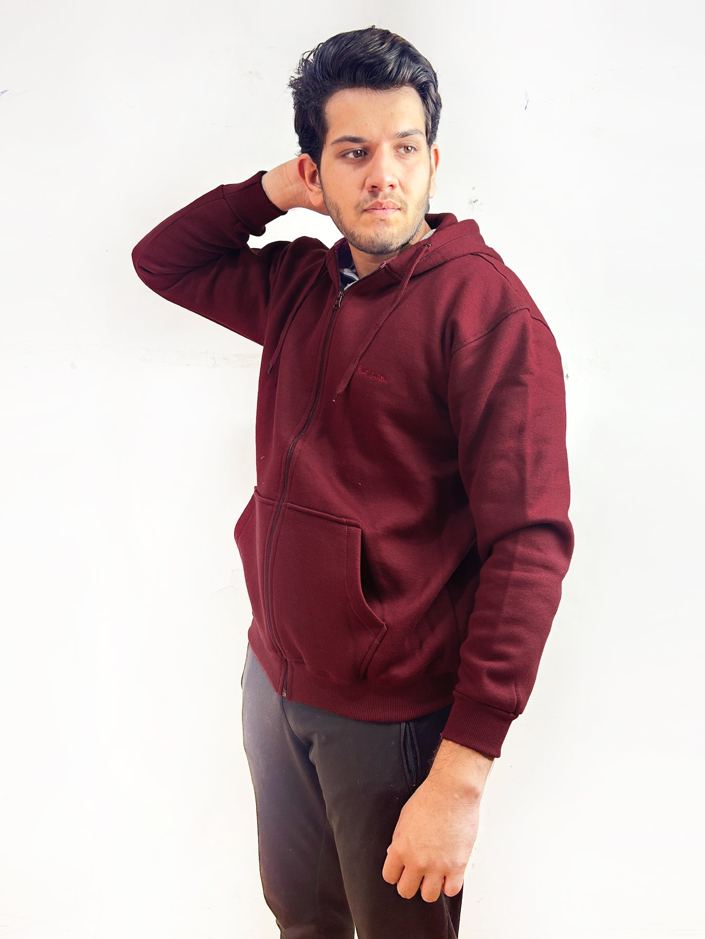 Dark Maroon Zipper Hoodie For Men MG MH23