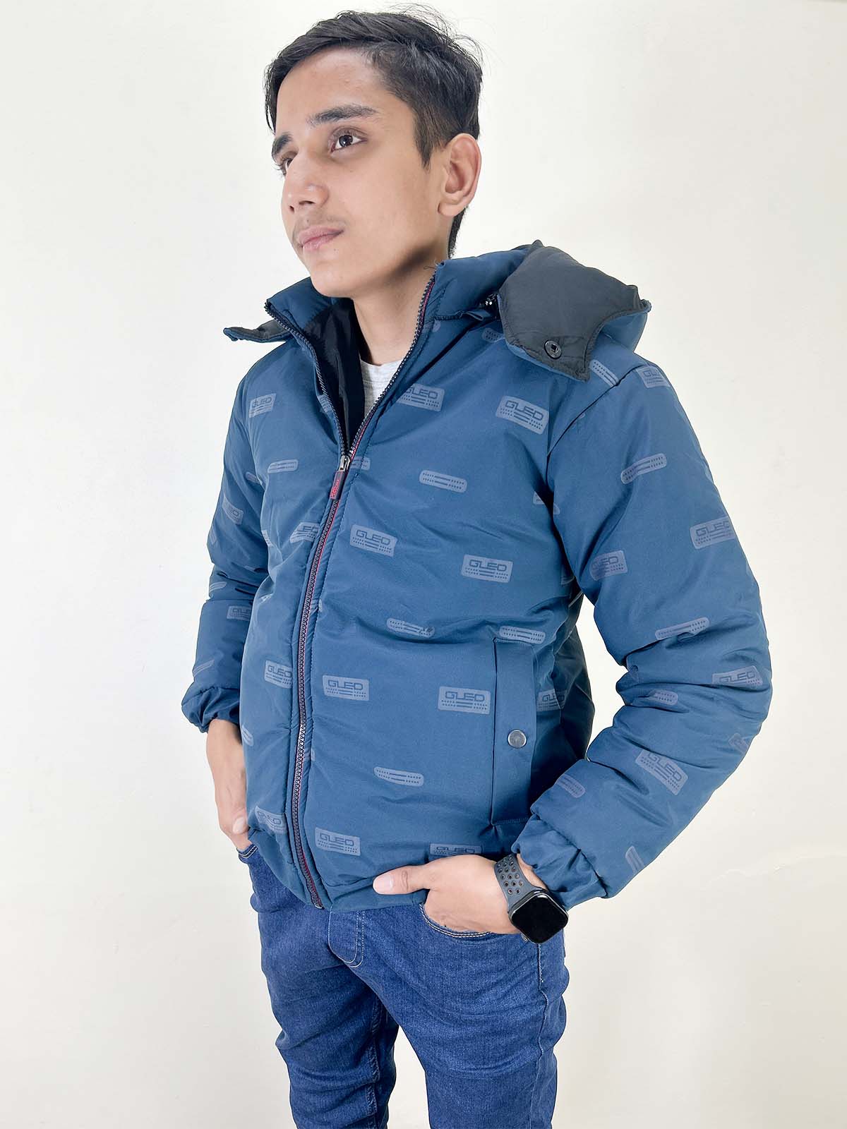Blue Puffer Jacket For Men MJ27