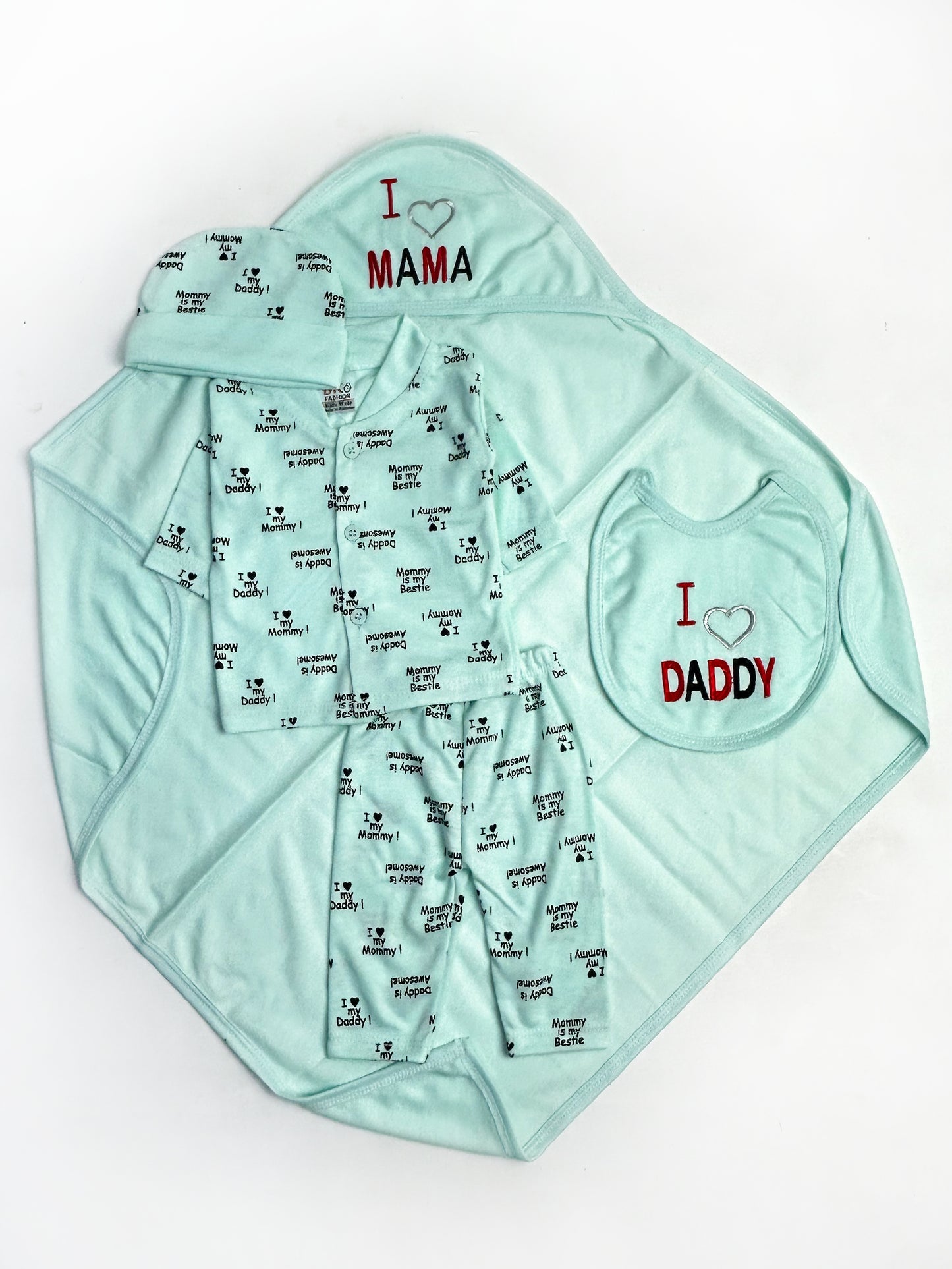 0Mth - 3Mth Light Turquoise Daddy 5Pcs Gift Set For Newborn NBGS90